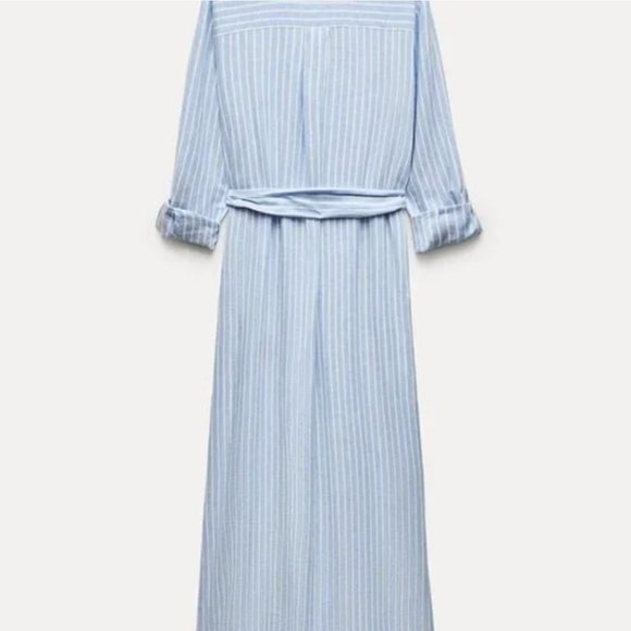 NWT Zara LINEN BLEND MIDI SHIRTDRESS XS - Picture 5 of 12